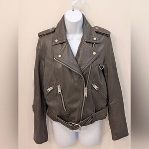 ALLSAINTS Gidley Lamb Leather Taupe Biker Jacket Women's Size 6